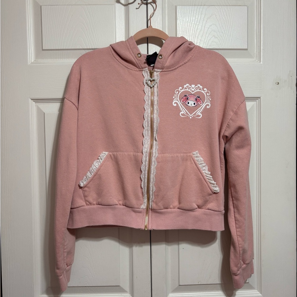 Sanrio  My Melody Pink Hooded Zip Jacket with Bunny Ears and Pearl Heart Charm